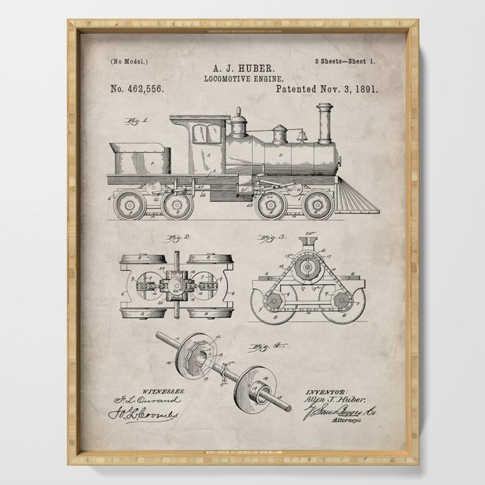 Train Locomotive Patent - Steam Train Art - Antique Serving Tray Gallery Image 1