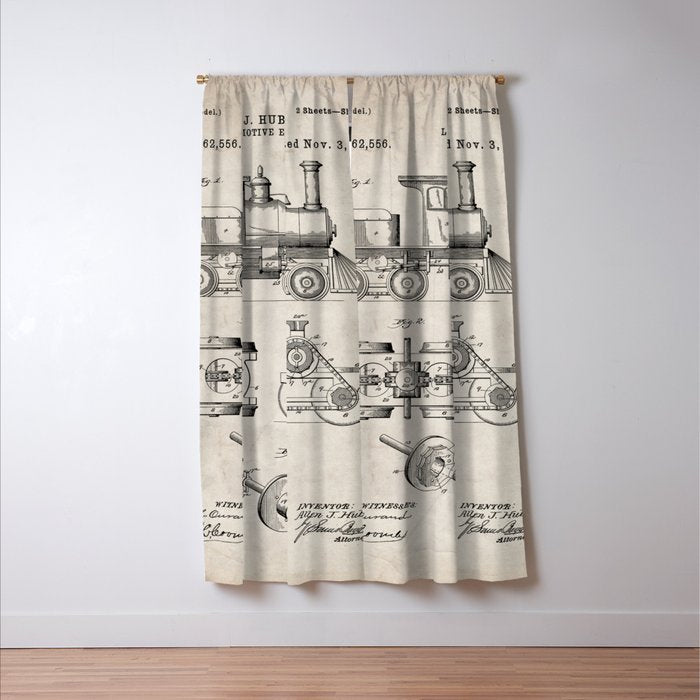 Train Locomotive Patent - Steam Train Art - Antique Window Curtain Gallery Image 3