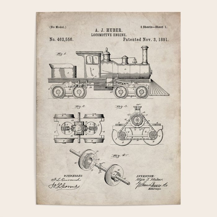 Train Locomotive Patent - Steam Train Art - Antique Poster Gallery Image 4