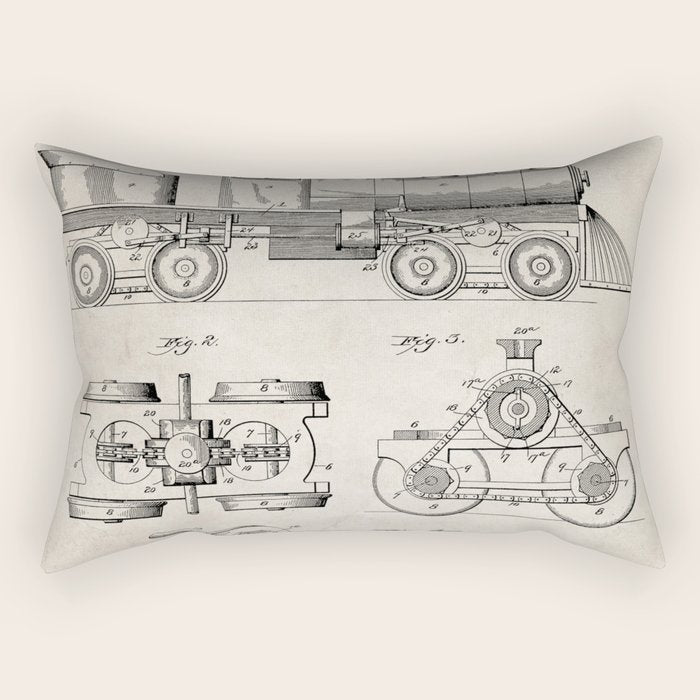 Train Locomotive Patent - Steam Train Art - Antique Rectangular Pillow Gallery Image 2