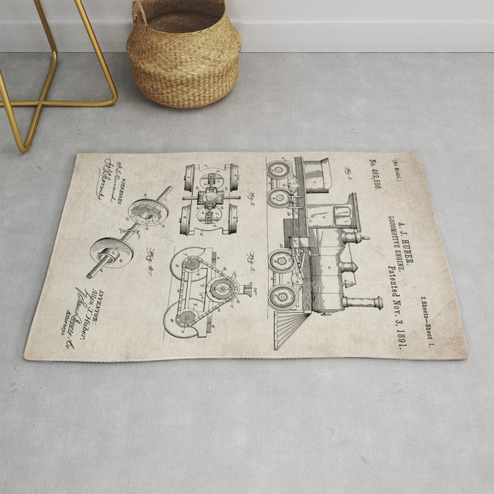 Train Locomotive Patent - Steam Train Art - Antique Rug Gallery Image 1