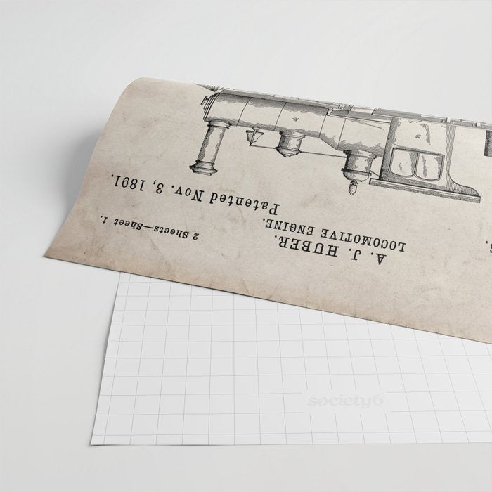 Train Locomotive Patent - Steam Train Art - Antique Wrapping Paper Gallery Image 2