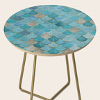 Moroccan Fish Scale Mermaid Pattern, Teal Blue and Gold Side Table Gallery Image 2