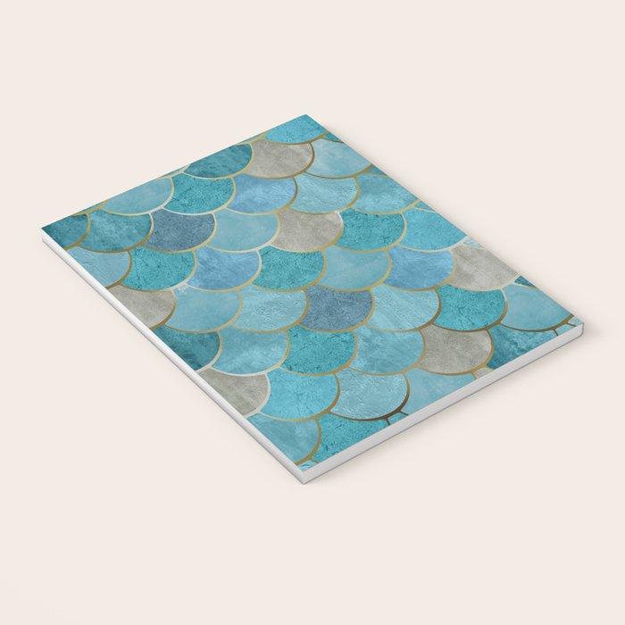 Moroccan Fish Scale Mermaid Pattern, Teal Blue and Gold Notebook Gallery Image 3
