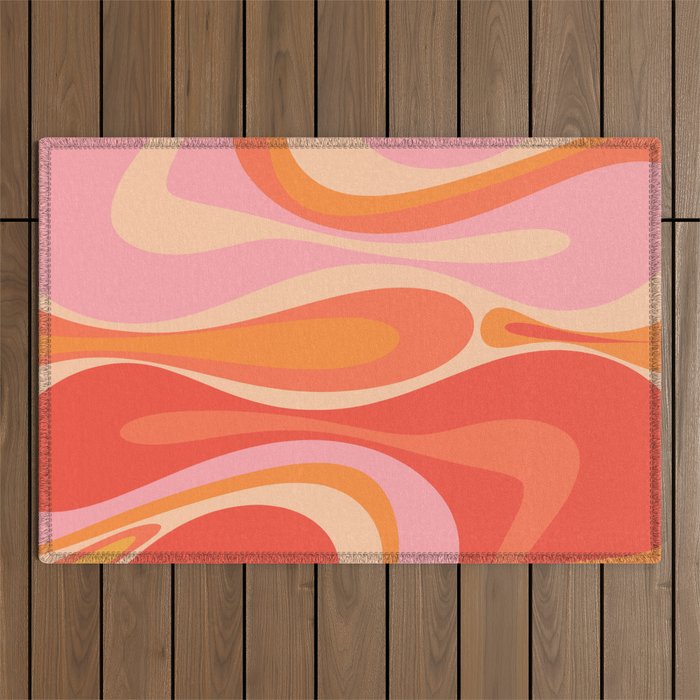 Mod Thang Trippy Retro Modern Abstract Pattern Orange Pink Apricot  Outdoor Rug Gallery Image 1