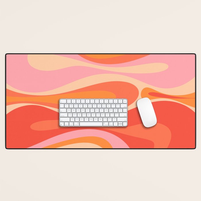 Mod Thang Trippy Retro Modern Abstract Pattern Orange Pink Apricot  Desk Mat Gallery Image 1