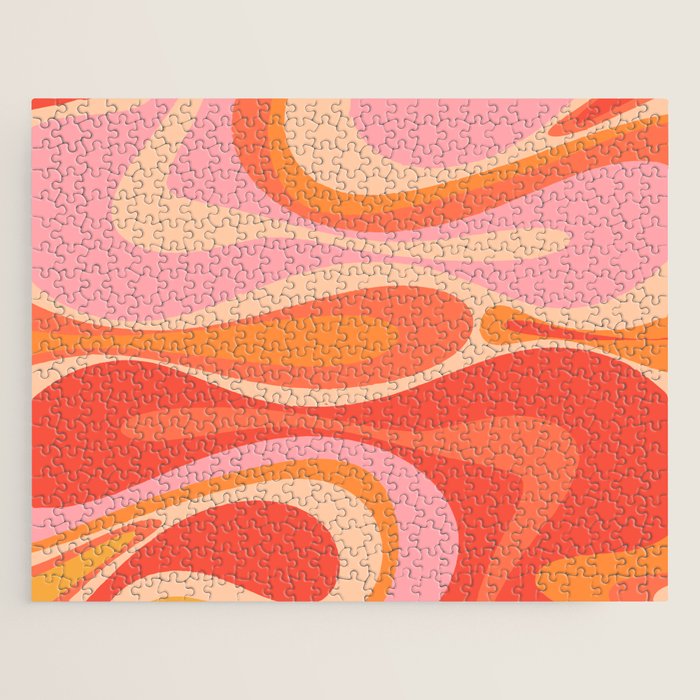 Mod Thang Trippy Retro Modern Abstract Pattern Orange Pink Apricot  Jigsaw Puzzle Gallery Image 1