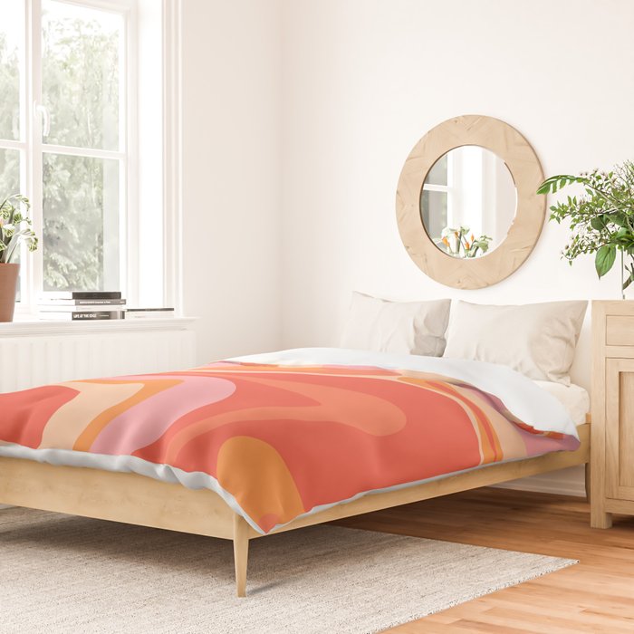 Mod Thang Trippy Retro Modern Abstract Pattern Orange Pink Apricot  Duvet Cover Gallery Image 2