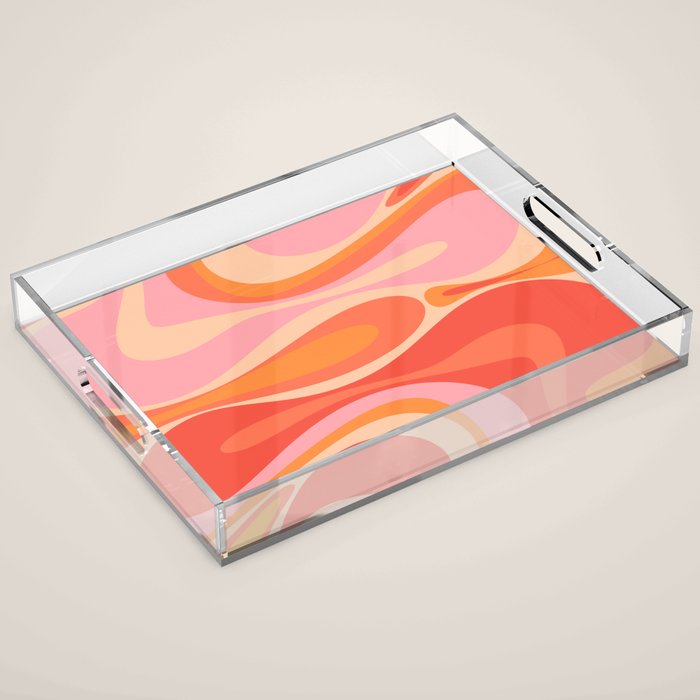 Mod Thang Trippy Retro Modern Abstract Pattern Orange Pink Apricot  Acrylic Tray Gallery Image 1