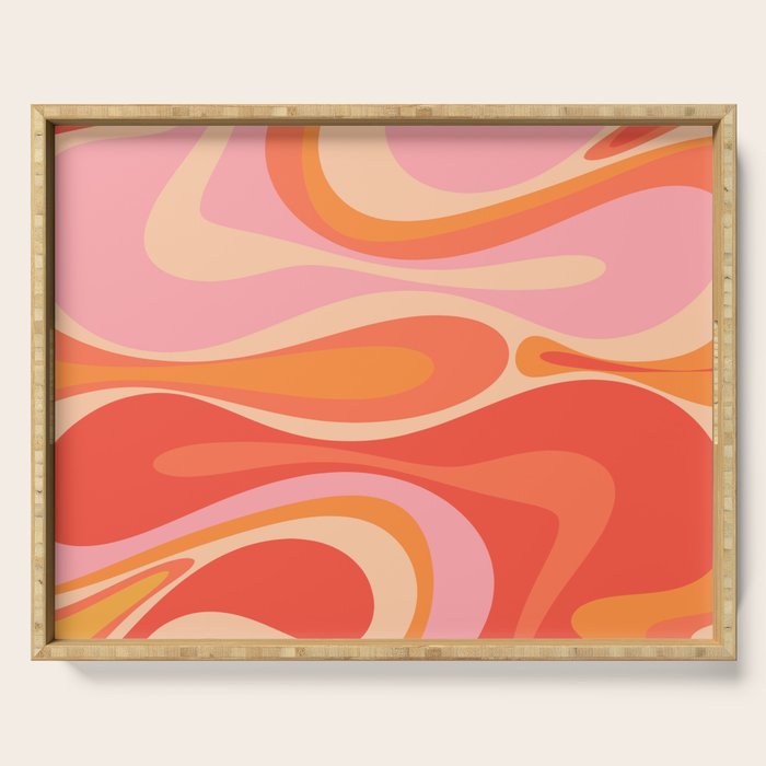 Mod Thang Trippy Retro Modern Abstract Pattern Orange Pink Apricot  Serving Tray Gallery Image 1