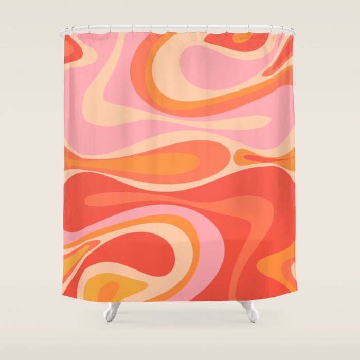 Mod Thang Trippy Retro Modern Abstract Pattern Orange Pink Apricot  Shower Curtain Gallery Image 1