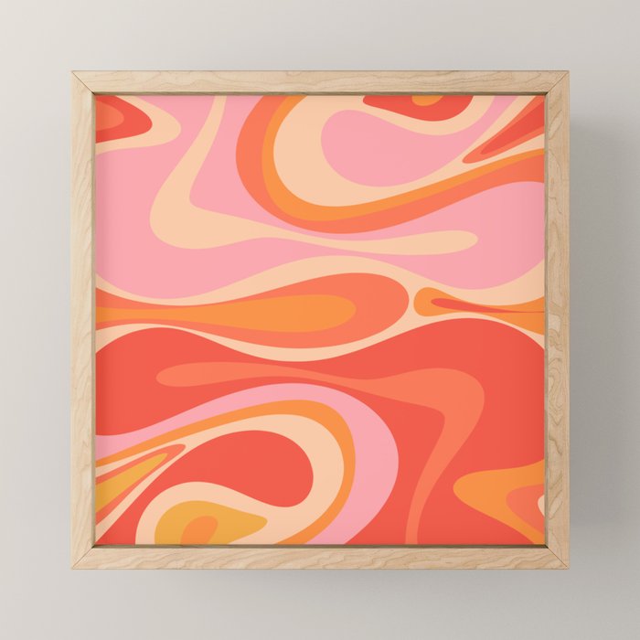 Mod Thang Trippy Retro Modern Abstract Pattern Orange Pink Apricot Mini Art Print