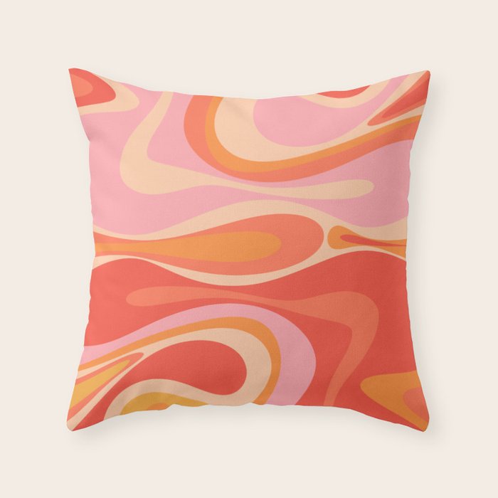 Mod Thang Trippy Retro Modern Abstract Pattern Orange Pink Apricot  Throw Pillow Gallery Image 6