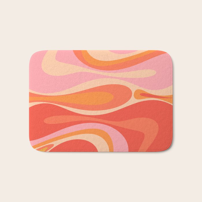 Mod Thang Trippy Retro Modern Abstract Pattern Orange Pink Apricot  Bath Mat Gallery Image 1