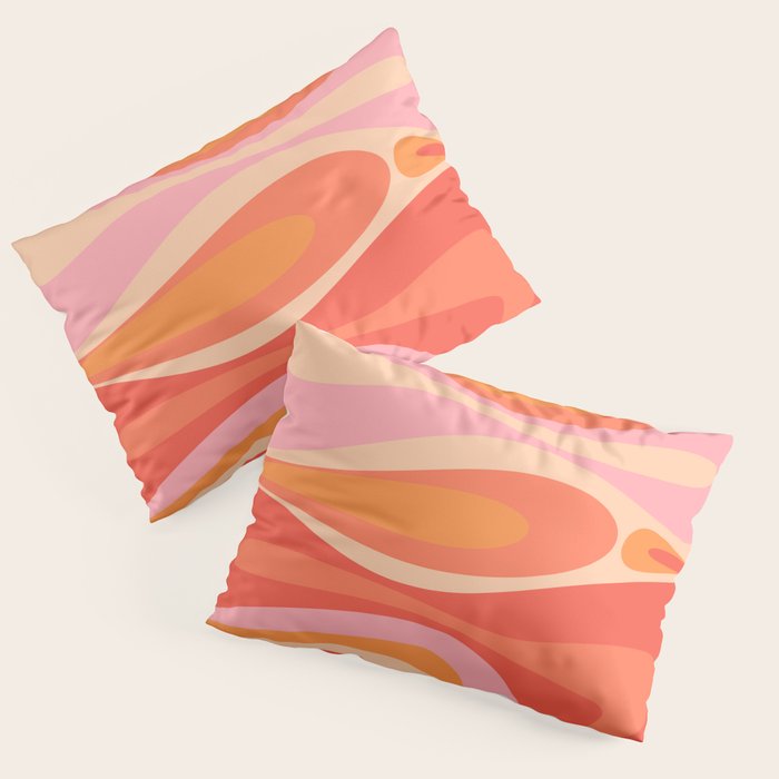 Mod Thang Trippy Retro Modern Abstract Pattern Orange Pink Apricot  Pillow Sham Gallery Image 1