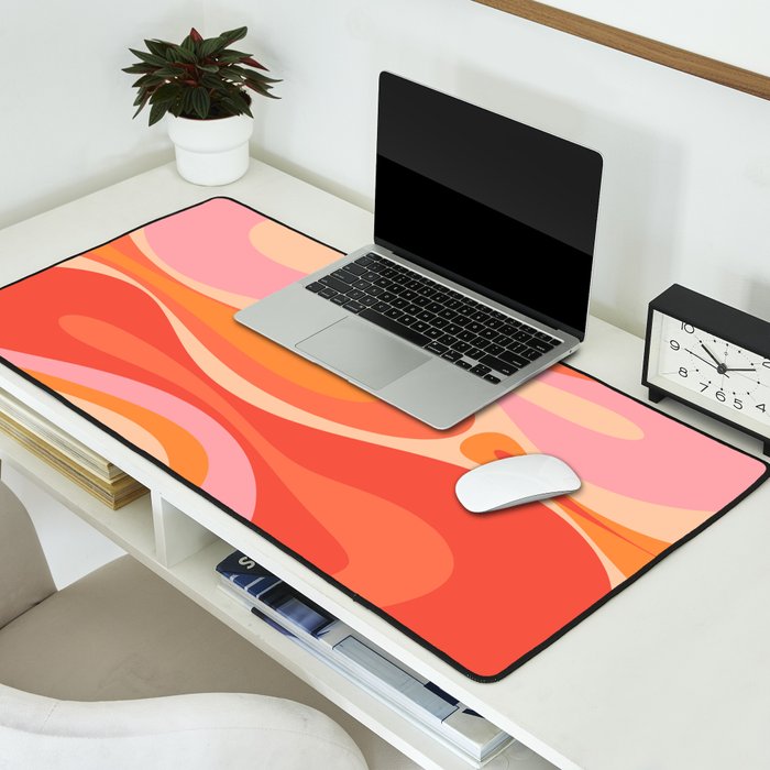 Mod Thang Trippy Retro Modern Abstract Pattern Orange Pink Apricot  Desk Mat Gallery Image 2