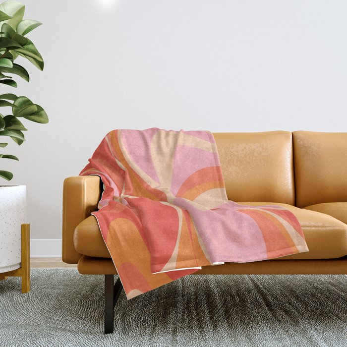 Mod Thang Trippy Retro Modern Abstract Pattern Orange Pink Apricot  Throw Blanket Gallery Image 1