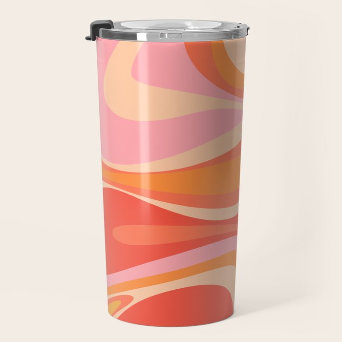Mod Thang Trippy Retro Modern Abstract Pattern Orange Pink Apricot  Travel Mug Gallery Image 3