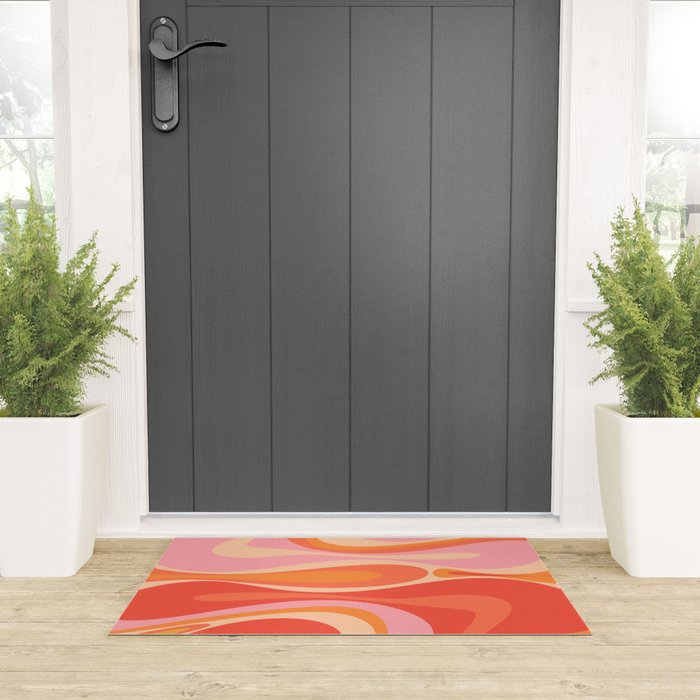 Mod Thang Trippy Retro Modern Abstract Pattern Orange Pink Apricot  Welcome Mat Gallery Image 3