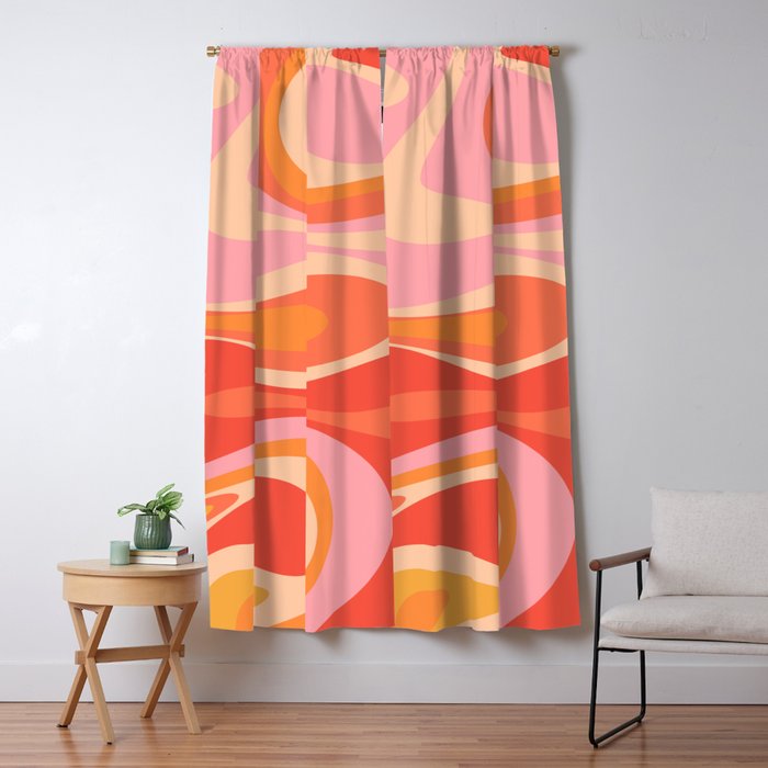 Mod Thang Trippy Retro Modern Abstract Pattern Orange Pink Apricot  Window Curtain Gallery Image 5