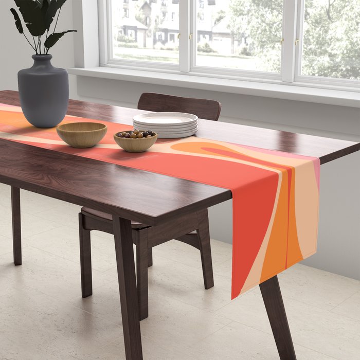 Mod Thang Trippy Retro Modern Abstract Pattern Orange Pink Apricot  Table Runner Gallery Image 2