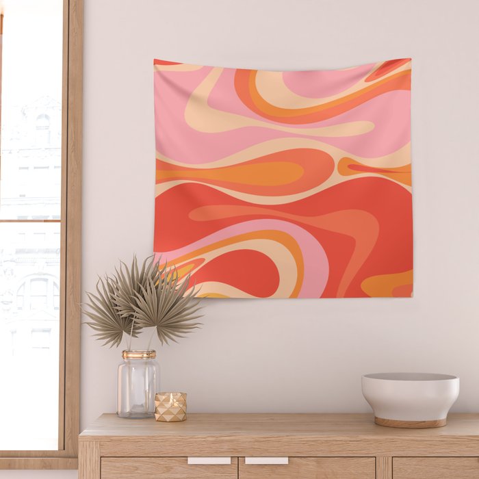 Mod Thang Trippy Retro Modern Abstract Pattern Orange Pink Apricot  Wall Tapestry Gallery Image 2