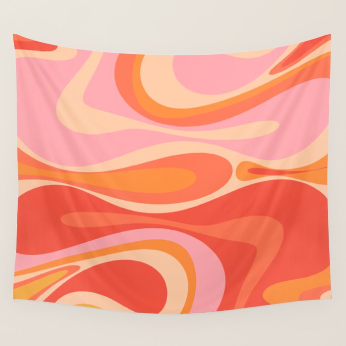 Mod Thang Trippy Retro Modern Abstract Pattern Orange Pink Apricot  Wall Tapestry Gallery Image 4