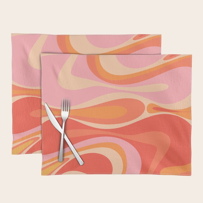 Mod Thang Trippy Retro Modern Abstract Pattern Orange Pink Apricot  Placemat Gallery Image 1