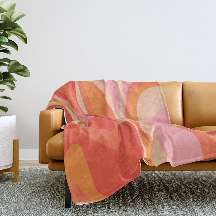 Mod Thang Trippy Retro Modern Abstract Pattern Orange Pink Apricot  Throw Blanket Gallery Image 2