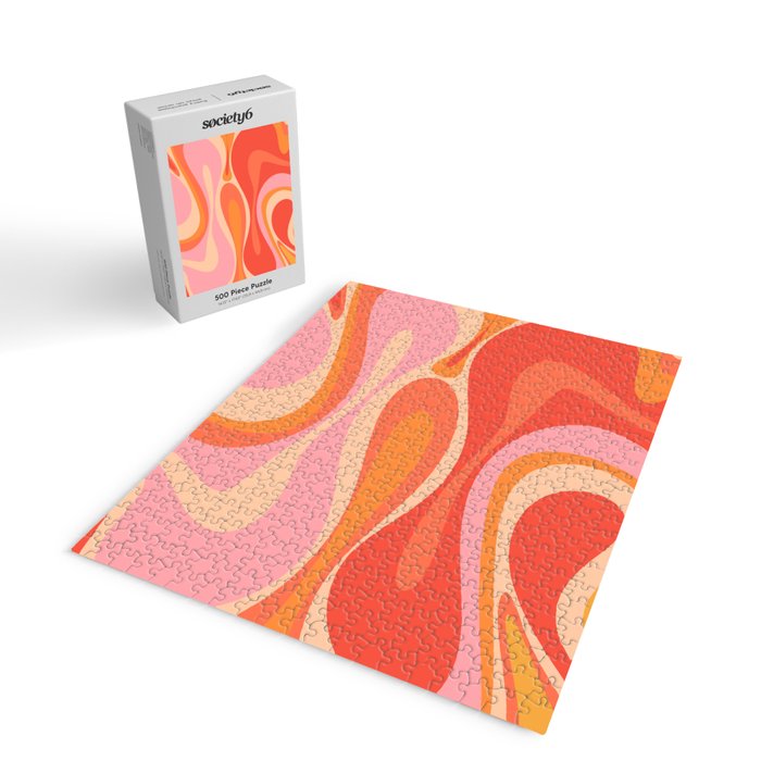 Mod Thang Trippy Retro Modern Abstract Pattern Orange Pink Apricot  Jigsaw Puzzle Gallery Image 2