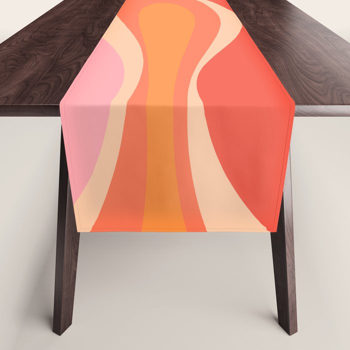Mod Thang Trippy Retro Modern Abstract Pattern Orange Pink Apricot  Table Runner Gallery Image 1