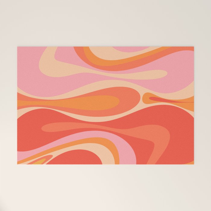 Mod Thang Trippy Retro Modern Abstract Pattern Orange Pink Apricot  Welcome Mat Gallery Image 1