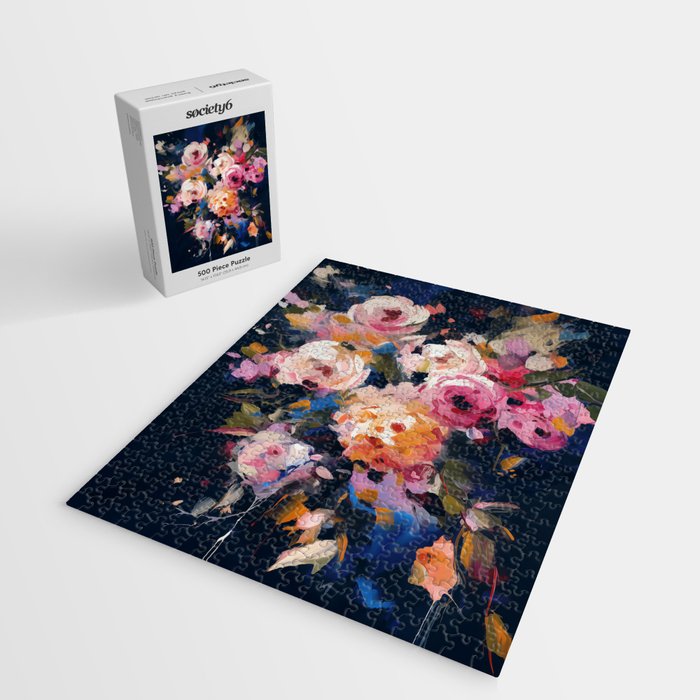 Splashes of Pink and Navy Flowery Art Jigsaw Puzzle Gallery Image 2