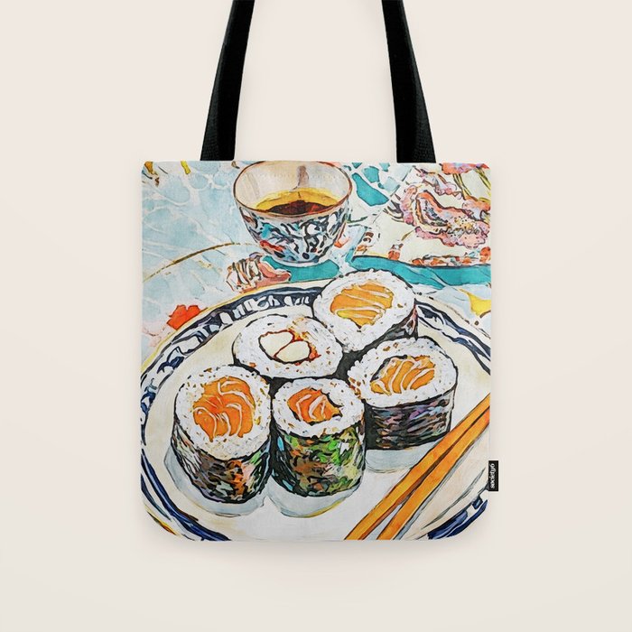 Sushi Watercolor Still Life Illustration Tote Bag Gallery Image 1