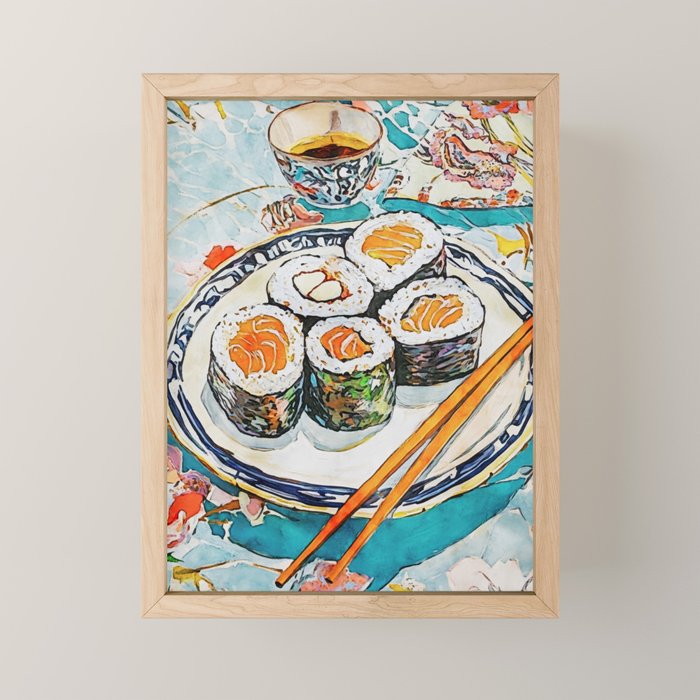 Sushi Watercolor Still Life Illustration Mini Art Print Gallery Image 1