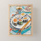 Sushi Watercolor Still Life Illustration Mini Art Print Gallery Image 1