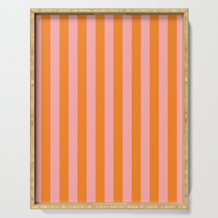 Bold Vertical Stripes Pattern (pink/orange) Serving Tray Gallery Image 1