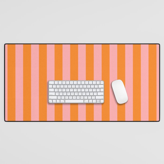 Bold Vertical Stripes Pattern (pink/orange) Desk Mat Gallery Image 1