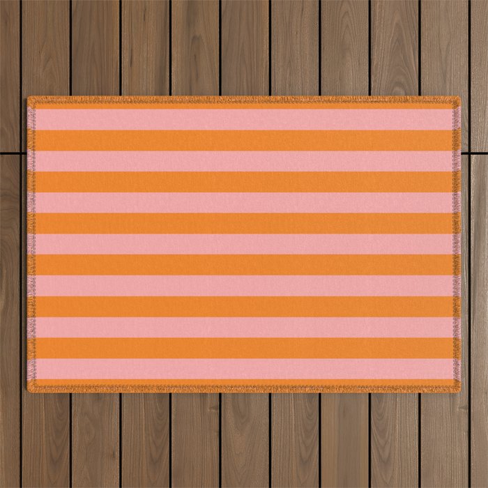 Bold Vertical Stripes Pattern (pink/orange) Outdoor Rug Gallery Image 1