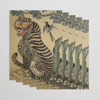 Striped Vintage Minhwa Tiger and Magpie Wrapping Paper Gallery Image 3