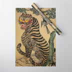 Striped Vintage Minhwa Tiger and Magpie Wrapping Paper Gallery Image 1