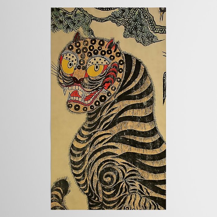 Striped Vintage Minhwa Tiger and Magpie Tablecloth Gallery Image 2