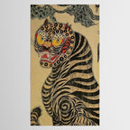 Striped Vintage Minhwa Tiger and Magpie Tablecloth Gallery Image 2
