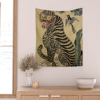 Striped Vintage Minhwa Tiger and Magpie Wall Tapestry Gallery Image 2
