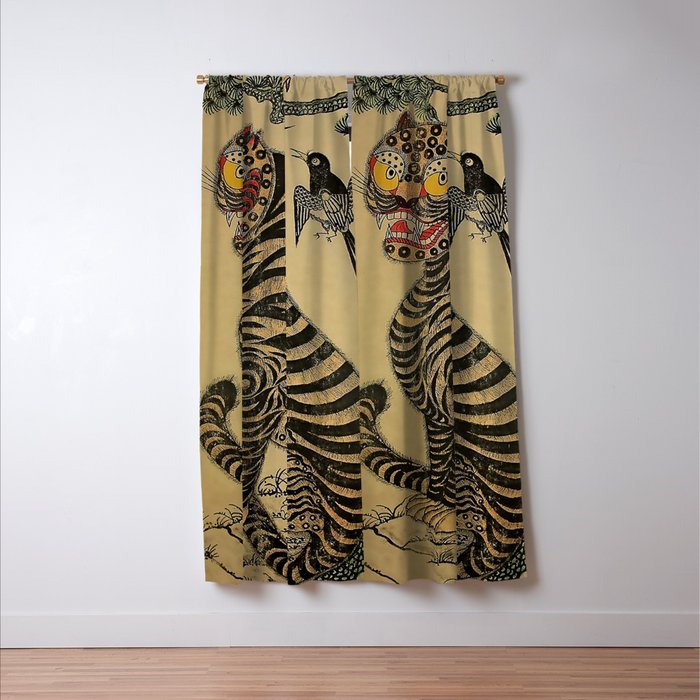 Striped Vintage Minhwa Tiger and Magpie Window Curtain Gallery Image 3