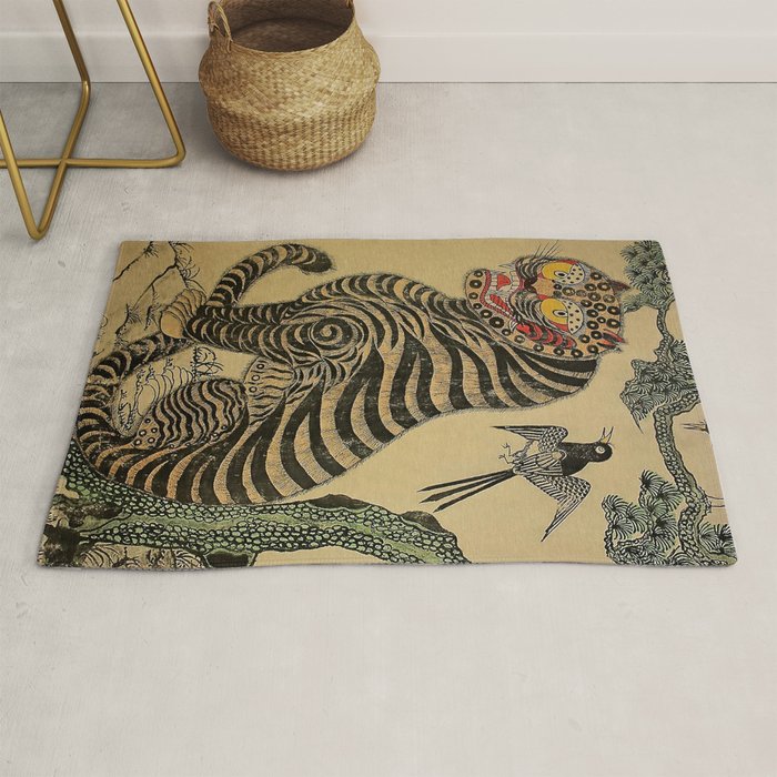 Striped Vintage Minhwa Tiger and Magpie Rug Gallery Image 1