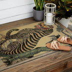 Striped Vintage Minhwa Tiger and Magpie Outdoor Rug Gallery Image 2