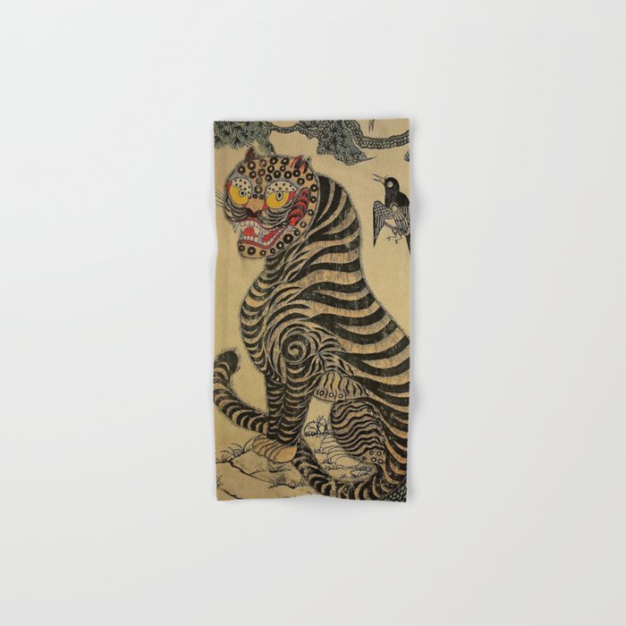Striped Vintage Minhwa Tiger and Magpie Bath Towel