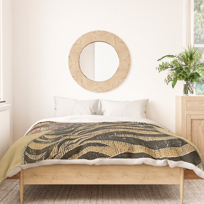 Striped Vintage Minhwa Tiger and Magpie Duvet Cover Gallery Image 3
