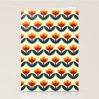 Retro 70s Floral Pattern in Mid-Century Red, Marigold, and Navy  Stationery Card Gallery Image 2
